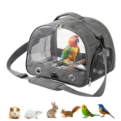 Produktbild von Papagei Tragetaschen, Vogel-Tragetasche mit Stehstange und Edelstahl-Tablett, Kleintier-Reisetasche, Atmungsaktiv, faltbar, Reisen mit Haustieren