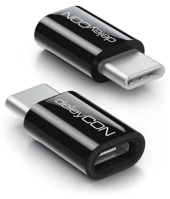 Produktbild von deleyCON USB-C Adapter Micro-USB Buchse auf USB C Stecker, 2 Stück, Schwarz