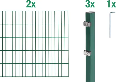 Produktbild von Alberts Doppelstabmatten Zaun, Höhe 200 cm, Länge 4 m, Zaun-Komplettset zum Einbetonieren, grün, Pfosten 60x40 mm