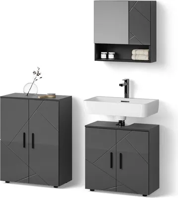 Immagine prodotto di Set mobili bagno Livinity Ronco Antracite lucido 3 pezzi, con base 60 cm, Model 52597