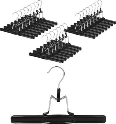 Produktbild von VonBueren 24x Hosenbügel Klemmbügel schwarz | Hosenspanner aus Metall | Kleiderbügel für Hosen | rutschfest | mit drehbarem Haken