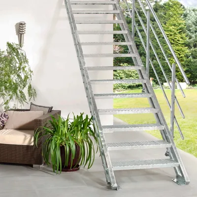 Produktbild von Außentreppe Intercon Hollywood mit 4 Stufen von 75-112 cm | 80 cm Streckgitter | einseitiges Geländer | Stiege