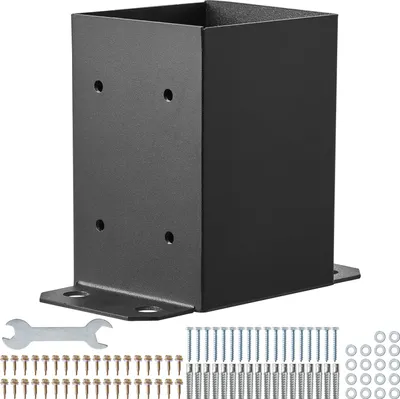 Produktbild von SucceBuy 101,6 x 101,6 mm Pfostengrundhalterungen, 4 Stück robuste pulverbeschichtete Pfostenanker mit Innenmaß 91 x 91 mm, mattschwarze Holzhalterungen für Pavillon, Terrassengeländer und Stützdeck-Grundplatte