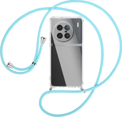 Produktbild von Handykette Backcover-Schutzhülle mit Band (Metall silberfarben) für vivo X90 Pro Plus (V2227A, 6.78'') - himmelblau
