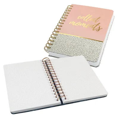 Two spiral-bound notebooks are shown, one open and one closed, against a white background.