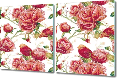 Produktbild von Glas-Herdabdeckplatte Glaskeramikkochfeld-Abdeckung Spritzschutz - 2x 40x52 cm - Rote Vögel & Blumen