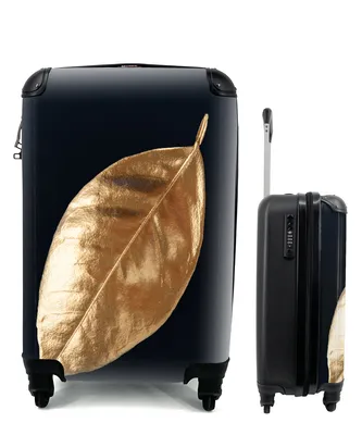 Produktbild von MuchoWow® Koffer Handgepäck Trolley Rollkoffer Kleine Reisekoffer mit 4 Rollen - Blätter - Schwarz und Gold - Luxus - Natur - Pflanzen - Cabin Size < 55x40x23 cm & 55x40x20 cm - Fotokoffer - Kabinenkoffer - Boardgepäck - Reise-Box - Reisekoffer - Reisegepäck - Koffer mit Bild - Trolley für Kinder