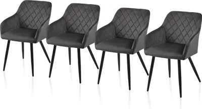 Image de CLIPOP Chaises de salle à manger, lot de 4 chaises de cuisine en velours, chaises rembourrées avec dossier, gris