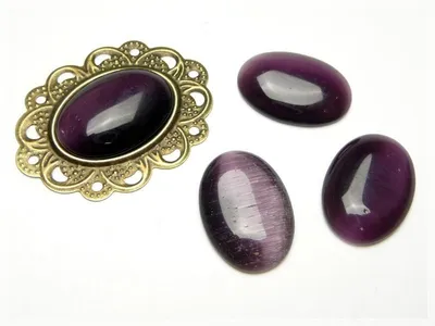 Produktbild von Vintageparts 6 Cabochons Cateye Glas amethyst oval, 18 x 13 mm