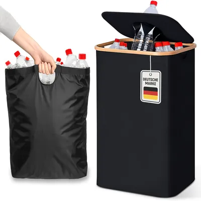 Produktbild von Pfandflaschen Sammelbehälter mit Deckel, Groß Pfandflaschen Aufbewahrung, Behälter Leergut & Altglas Aufbewahrung, Flaschensammler mit Loch Küche