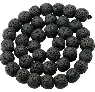 Productafbeelding van Lavasteen kralenketting, 8 mm, rond, zwart, geschikt voor sieraden maken, DIY, en als diffuser