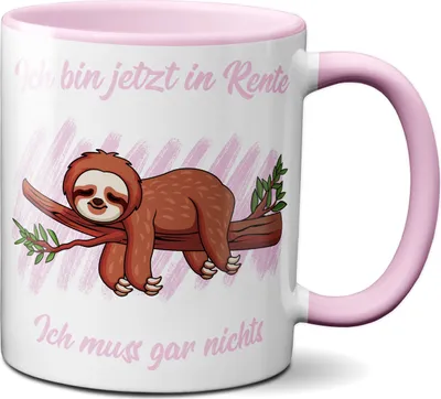 Produktbild von TassenKing Tasse - Faultier Rentner / Rentnerin Kaffeetasse Teetasse Geschenkidee Geschenk rosa