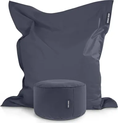 Produktbild von Green Bean® XXL Riesensitzsack 140x180cm + Hocker 40x40x40cm mit EPS-Perlen Füllung - 2er Set Sitzsack "Square+Stay" Dunkelgrau