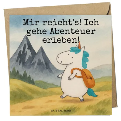 Produktbild von Mr. & Mrs. Panda Grußkarte Einhorn Bergsteiger Design - Weiß - Geschenk, Glückwunschkarte, Urlaub, Einhörner, Unicorn, faltkarte, Abenteuer, Klappkarte, anlasskarte