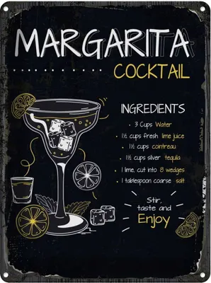 Produktbild von vianmo Blechschild 40x30 cm Margarita Cocktail Recipe Essen Trinken