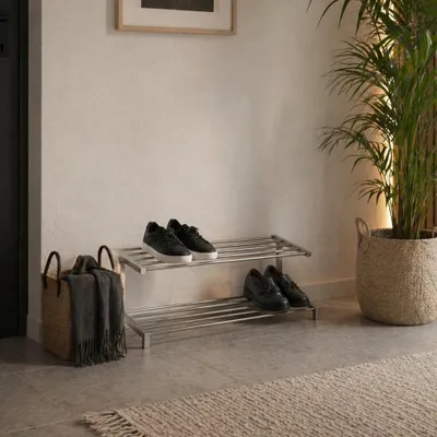 Produktbild von Schuhregal Edelstahl 60 cm – 3 Ebenen – für 9 Paar Schuhe