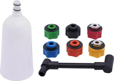 Immagine prodotto di Set imbuto per olio motore auto - Set adattatori - Set 10 pezzi - Imbuto 1,9 l - Tubo di prolunga 24,5 cm - Adattatori 6 pezzi - Bianco