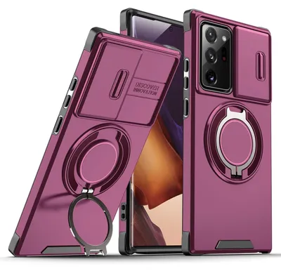 Obrázek produktu pro Dvouvrstvé pouzdro pro Samsung Galaxy Note 20 Ultra, s posuvným krytem fotoaparátu a magnetickým kroužkovým stojánkem Třešňově