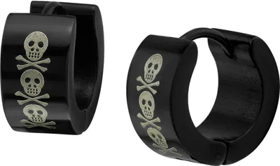 Produktbild von 316L Chirurgenstahl Klappcreolen 13mm in schwarz mit Totenköpfen