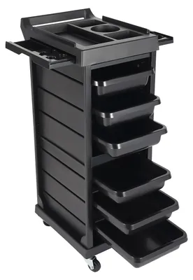 Obrázok produktu pre Mobilný salónny vozík – vozík pre kaderníctvo a kozmetiku – 7 úrovní – uzamykateľný – 50 x 45 x 88 cm – PP/PVC – čierna farba
