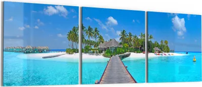 Produktbild von DEQORI Glasbild Echtglas 3x50x50 cm 'Steg ins Paradies' Wandbilder XXL groß