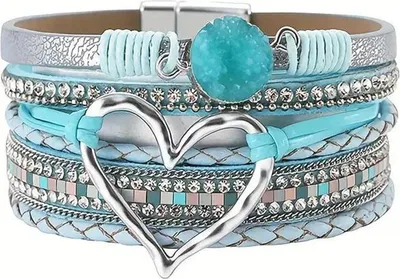 Zdjęcie produktu dla Bransoletka AG-38814 Heart - Turkusowa/Srebrna KP38814