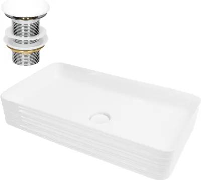 Obrázek produktu pro LuxeBath umyvadlo Umyvadlo na desku Square, 68x38x12 cm, bílé, z keramiky, včetně odtokové soupravy bez přepadu