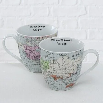 Produktbild von Kaffebecher Weltreise Weltkarte je 600 ml Partnertasse 2er Set
