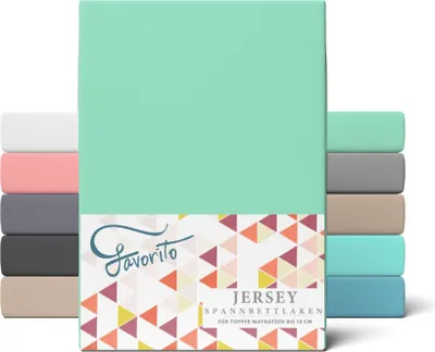 Produktbild von Favorito Jersey Spannbettlaken Topper 100% Baumwolle Spannbetttuch Rundumgummi waschbar pflegeleicht hochwertig strapazierfähig 180x200 cm Lagune