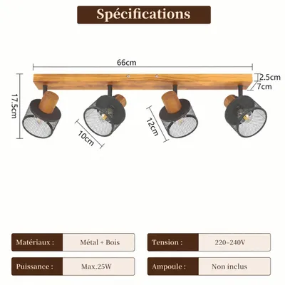 Image de ZMH Spot de plafond à 4 ampoules E14, spots de plafond, lampe de plafond noire, lampe de cuisine, spot en métal, luminaire de plafond, spots pour la cuisine, la chambre et le salon, Image générée par une IA