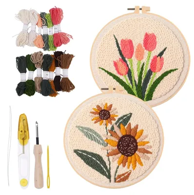 Produktbild von Punch Needle Starter Set mit Sonnenblume & Tulpe Muster für Anfänger