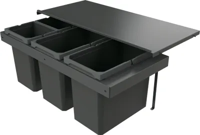 Imagen del producto de Naber 8013415 - Contenedor de residuos Cox Stand-UP® 350 S/900-4, sin tapa biodegradable, color antracita, capacidad de 64 litros (2x22/2x10), para armario de 90 cm de ancho
