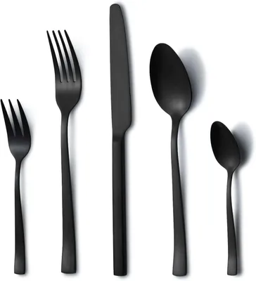 Produktbild von Besteckset 30-teilig, für 6 Personen, Edelstahl, schwarz, spülmaschinenfest, für Zuhause