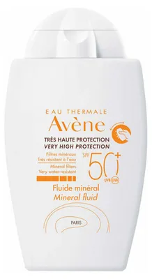 Image de Avène Crème Avène Solaires Gamme Blanche 100% Minérale Fluide Minérale SPF50+ 40ml