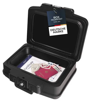 Feuerfeste und wasserdichte Dokumentenbox von HMF in DIN A4 in Schwarz