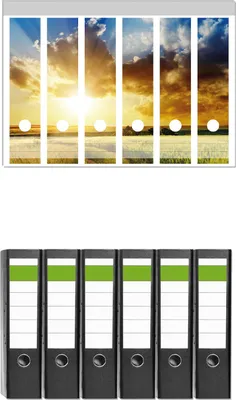 Produktbild von Wallario 6 Stück breite Ordner inkl. Klebeetiketten mit Motive Feldweg in den Sonnenuntergang -  Set mit Rückenschildern / Ordnerrücken Stickern