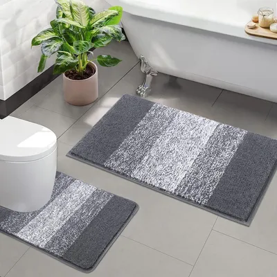 Productafbeelding van Badmatten en badtapijten set, 2-delig, microvezel, grijs, 50 x 80 cm + 50 x 60 cm