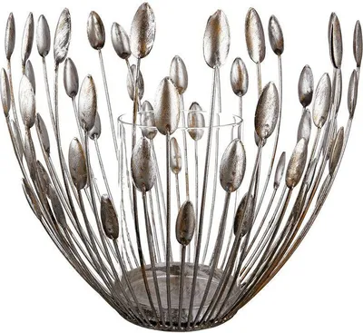 Image de Gilde Windlicht, "Trevi", Blattmotiv, Metall, silberfarben, VE 1, H. 27 cm, D. 30 cm 74223 4001250742234