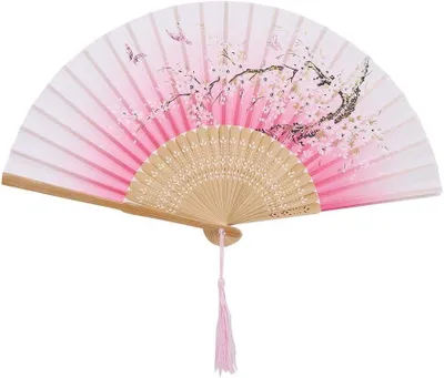 Productafbeelding van Opvouwbare Handwaaier - Japanse Chinese Waaiertje - Dansfeest Decoratie - Uitgehold Klassiek Ontwerp - 21 cm Lengte - Roze