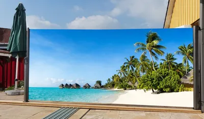 Produktbild von Westerholt Seitenmarkise mit Fotodruck Südsee 1,6x3m, rechts - Auszug links