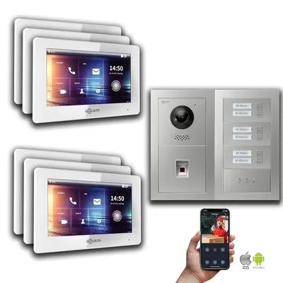 Produktbild von Goliath IP Video Türsprechanlage: 7-Zoll 6 Familienhaus, Fingerprint, Anzeige, Silber : 7 Zoll Weiß : Unterputzdose Monitor Farbe: 7 Zoll Weiß Montage: Unterputzdose