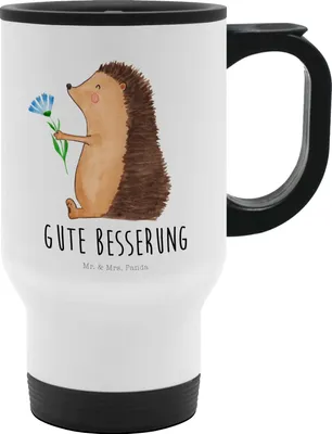 Produktbild von Mr. & Mrs. Panda Thermobecher To Go Igel Blumen - Weiß - Geschenk, Lustige Sprüche, Isolierbecher, Genesungswünsche, Krankheit, thermosbecher, Kaffeebecher, To-Go-Becher