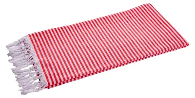 Produktbild von Hamamtuch Streifen 90 x 180 cm rot 100% Baumwolle I Sehr leichtes Hamam Handtuch extrem kleines Packmaß I Extra dünnes Pestemal/Fouta saugfähig & schnelltrocknend I Sommerplaid