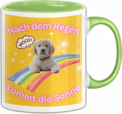 Produktbild von Meme Tasse Geschenk Lustiger Becher Hund Nach Dem Regen Kommt Die Sonne (Grün)