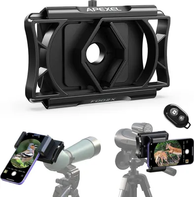 Image de APEXEL Adaptateur universel pour téléphone portable avec déclencheur à distance Rotation à 360° Compatible avec les jumelles Monoculaire et microscope自治Télescope Adaptateur pour tous les smartphones