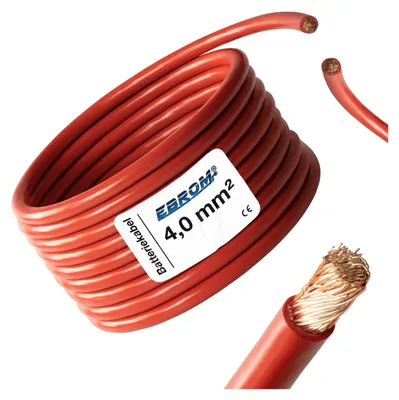 Produktbild von EBROM® - Batteriekabel Aderleitung ROT H07V-K 4 mm² - KFZ Batterie Kabel - 99,9 % OFC Kupfer - Meterware / Stück = Meter - in einer Länge geliefert - 4 mm2 - 4mm2