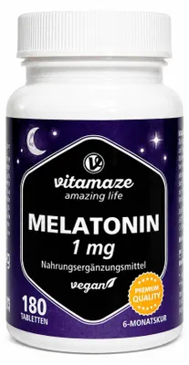 Produktbild von MELATONIN 1 mg hochdosiert vegan Tabletten 180St PZN 18662411