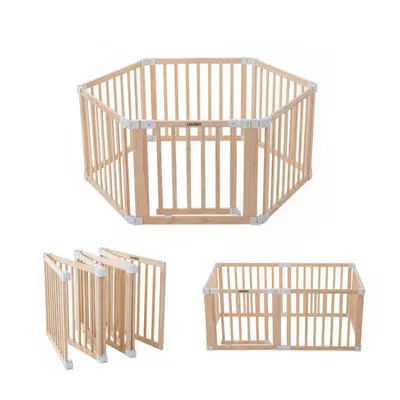 Produktbild von Laufgitter Baby faltbar aus Holz 172 x 86 cm – Baby Laufstall mit Tür, 6 Paneelen und Saugnäpfen, stabiler Spielbereich für Babys