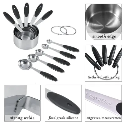 Obrázok produktu pre Ejoyous 10 Pieces Stainless Steel Measuring Cups and Spoons with Silicone Handle Grip Kitchen M