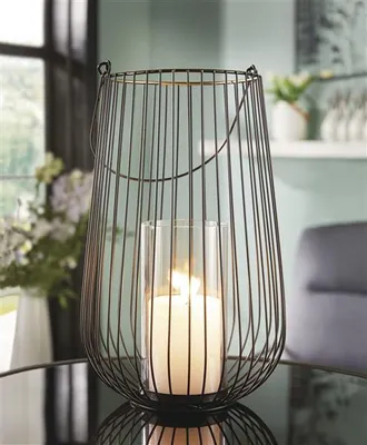 Produktbild von Windlicht "Retro" groß aus Metall, schwarz / gold, 34 cm hoch, Hängelaterne mit Windlichtglas, Kerzenhalter